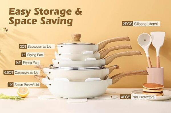 SENSARTE Ceramic Cookware Sets, Pots and Pans Set Nonstick - Image 4