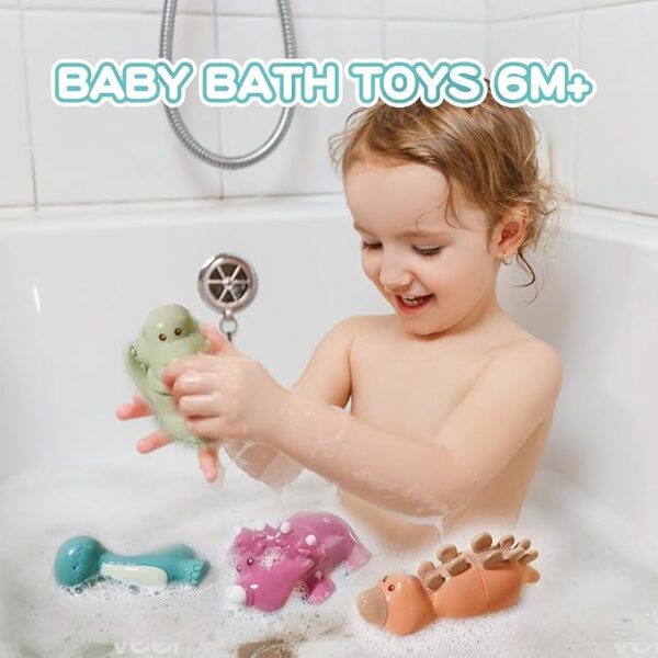 Dinosaur Bath Toys for Toddlers/ Infants 6 - 12- 18 Months, 5 Pack Non Toxic Baby Bath Toys - Image 3