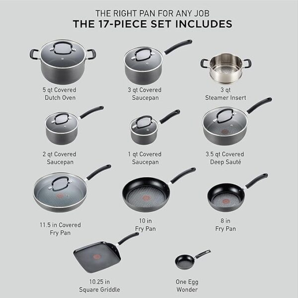 T-fal Ultimate Hard Anodized Nonstick Cookware Set 17 Piece - Image 5